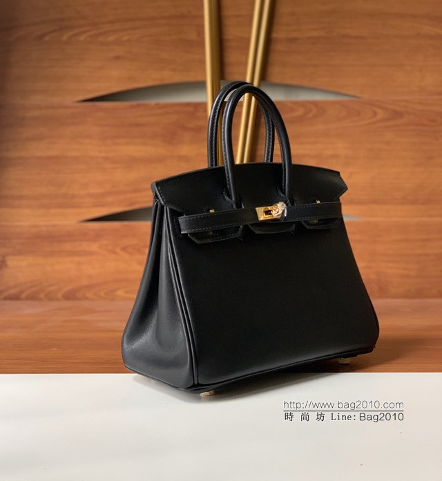 Hermes女包 愛馬仕Birkin25 swift皮 手工縫製 黑色金扣 Hermes鉑金手提包  tdh2149